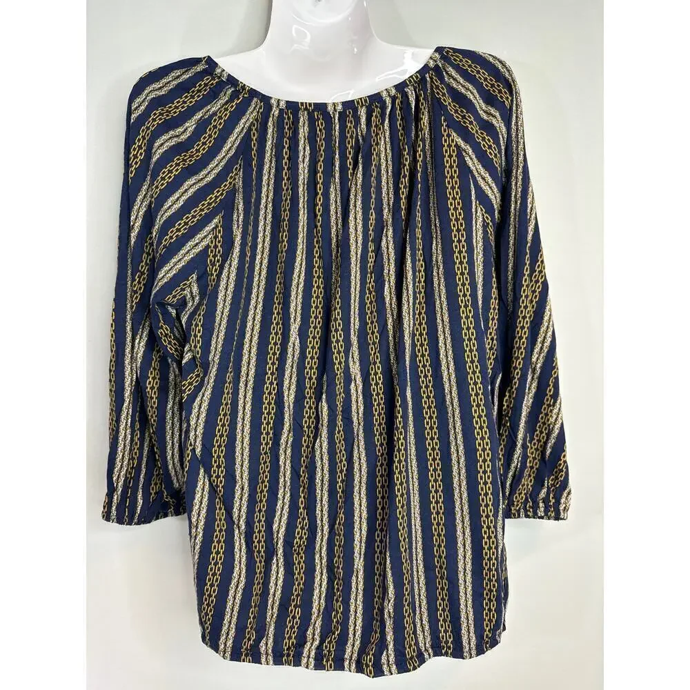 Michael Kors Womens True Navy Chained‎ Equestrian Pullover Blouse Size M